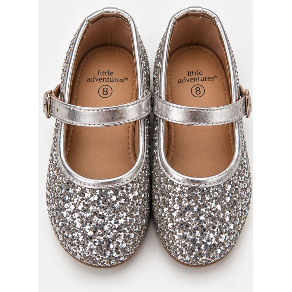 Little Adventures Girls Silver Glitter Mary Jane Princess Shoes Size 8 NWOT
